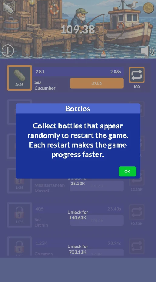 The developer’s screenshot explaining the bottle restart mechanic.